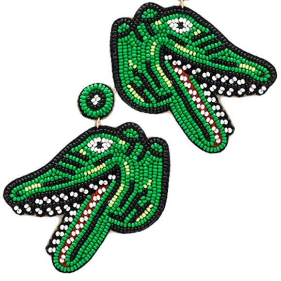 Florida Gators Alligator Seed Beaded Football Fan Gameday Mascot Earrings - Picture 2 of 2